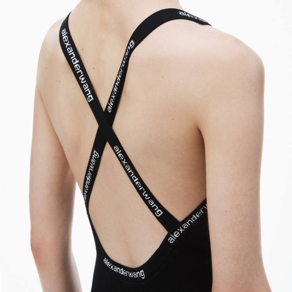 NWOT Alexander Wang Bodycon Logo Ribbed knit Tank Dress Jacquard Trim